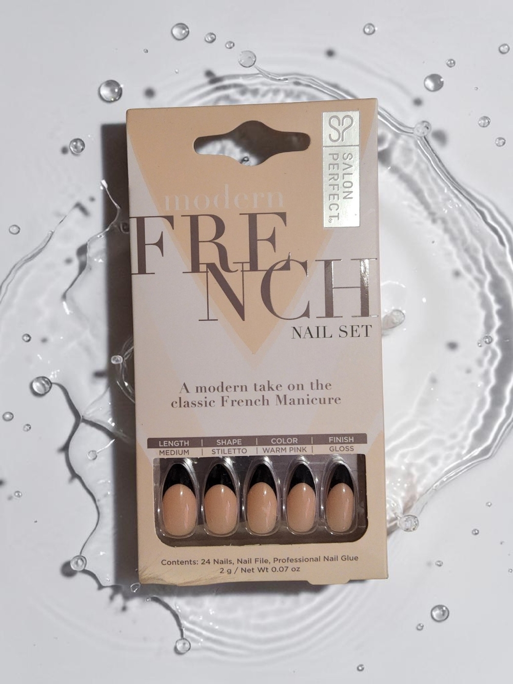 10 / $10 Modern 24 Pcs  French Nail Set - Warm Pink/Black